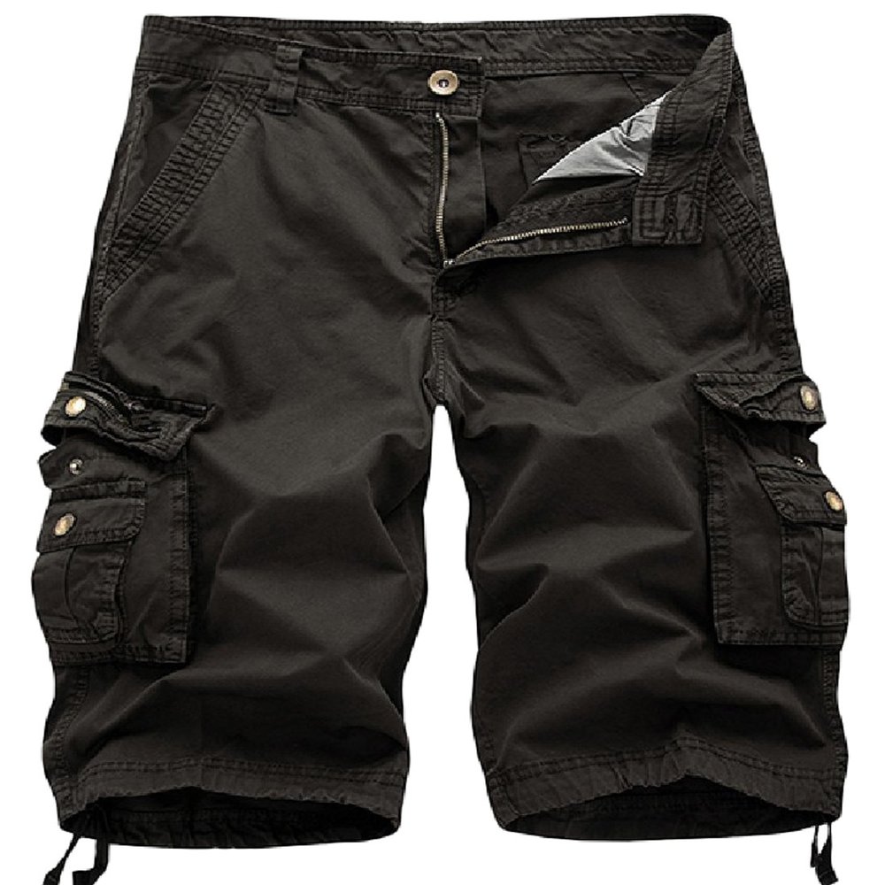 chouyatou Men's Active Normal Waist Loose Multi-Pocket Versatile Twill Cargo Shorts (46, Dark Grey)