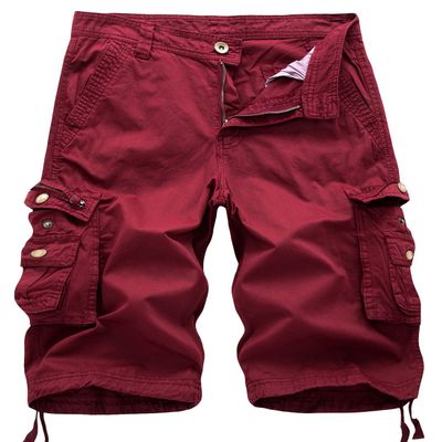 chouyatou Men's Active Normal Waist Loose Multi-Pocket Versatile Twill Cargo Shorts (46, Red)