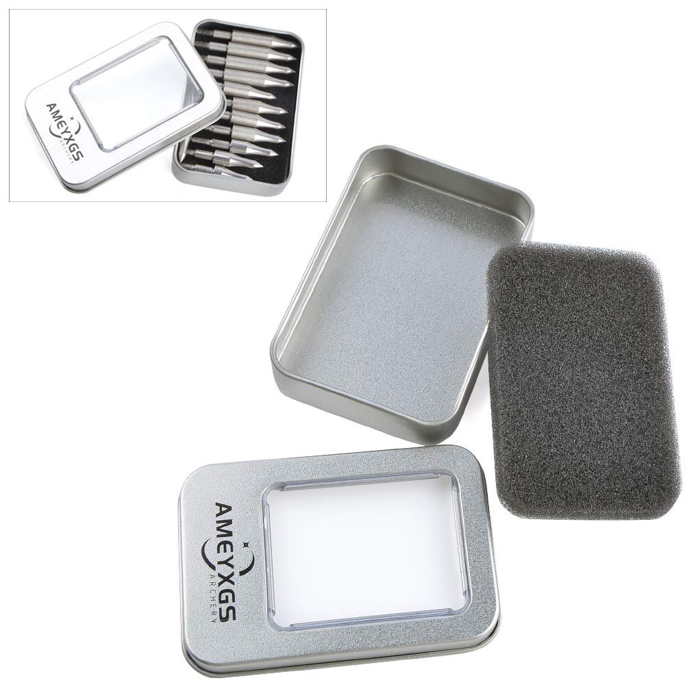 ZSHJGJR 3/6pcs Archery Arrowhead Storage Box Case Metal Multi-Function Storage Box for Archery Nocks Feathers Bowfishing Broadheads Slingshot Bow Accessories(Case Only) (with Sponge 3pcs)