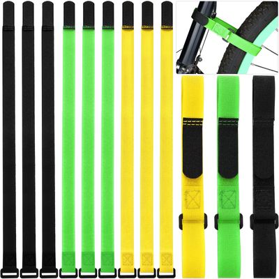 12 Pieces Bike Rack Straps 23.6 Inches Adjustable Bike Cinch Straps Wheel Stabilizer Bicycle Accessories for Transporting Bicycles(Black, Green, Yellow)