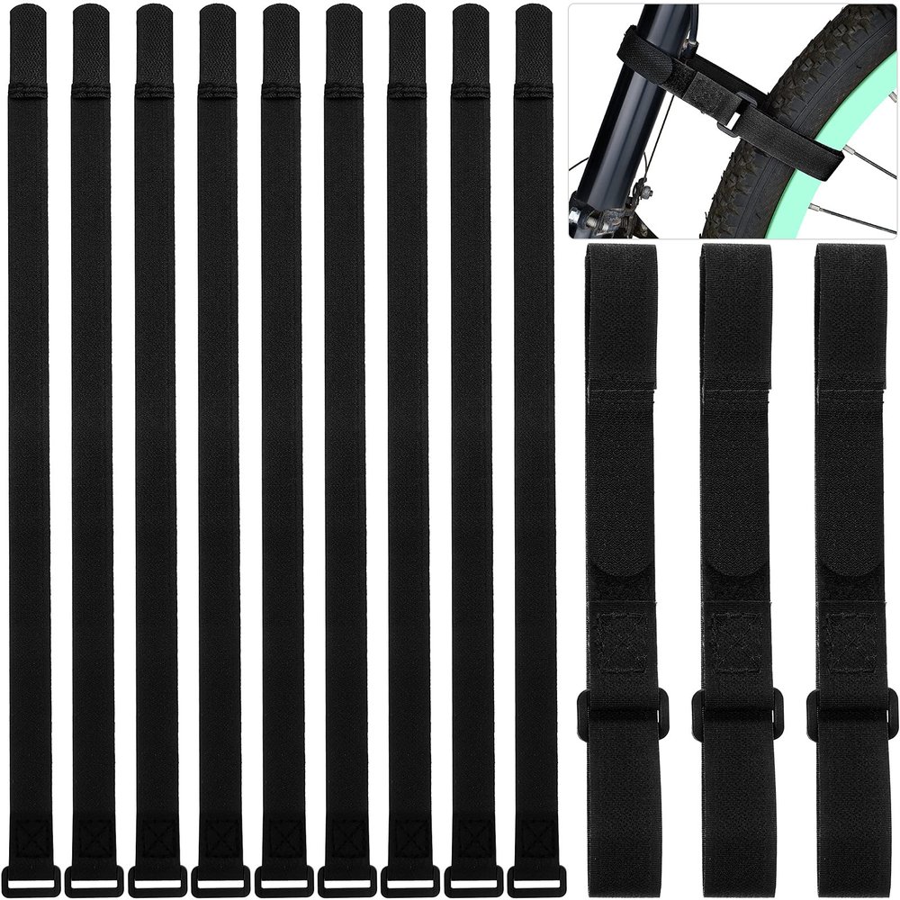 12 Pieces Bike Rack Straps 23.6 Inches Adjustable Bike Cinch Straps Wheel Stabilizer Bicycle Accessories for Transporting Bicycles(Black)
