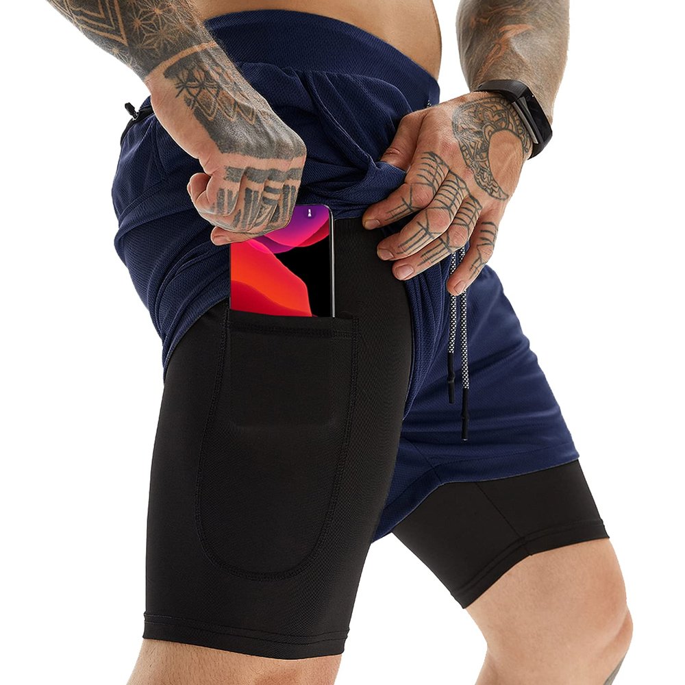 OEBLD Mens Athletic Shorts 2-in-1 Gym Workout Running 7'' Shorts with Towel Loop Dark Grey