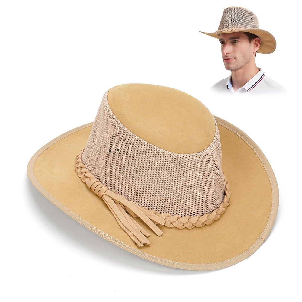 Anycosy Mesh Sun Hat for Men Golf Soaker Hats Summer Beach Safari Wide Brim Fishing Cap Outdoor(Natural,XLarge)