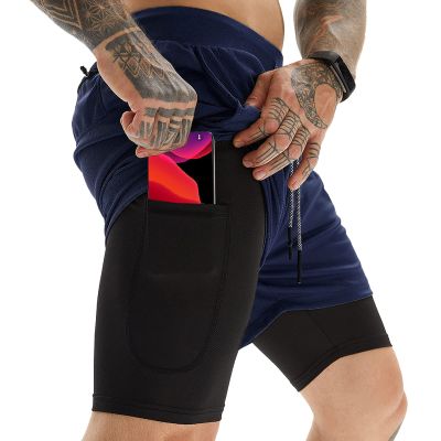 OEBLD Mens Athletic Shorts 2-in-1 Gym Workout Running 7'' Shorts with Towel Loop Dark Grey