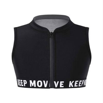 Hansber Kids Girls Mesh Back Dance Crop Top Tank Tops Zip Up Training Bras Yoga Gymnastics Activewear Dancewear Black 4