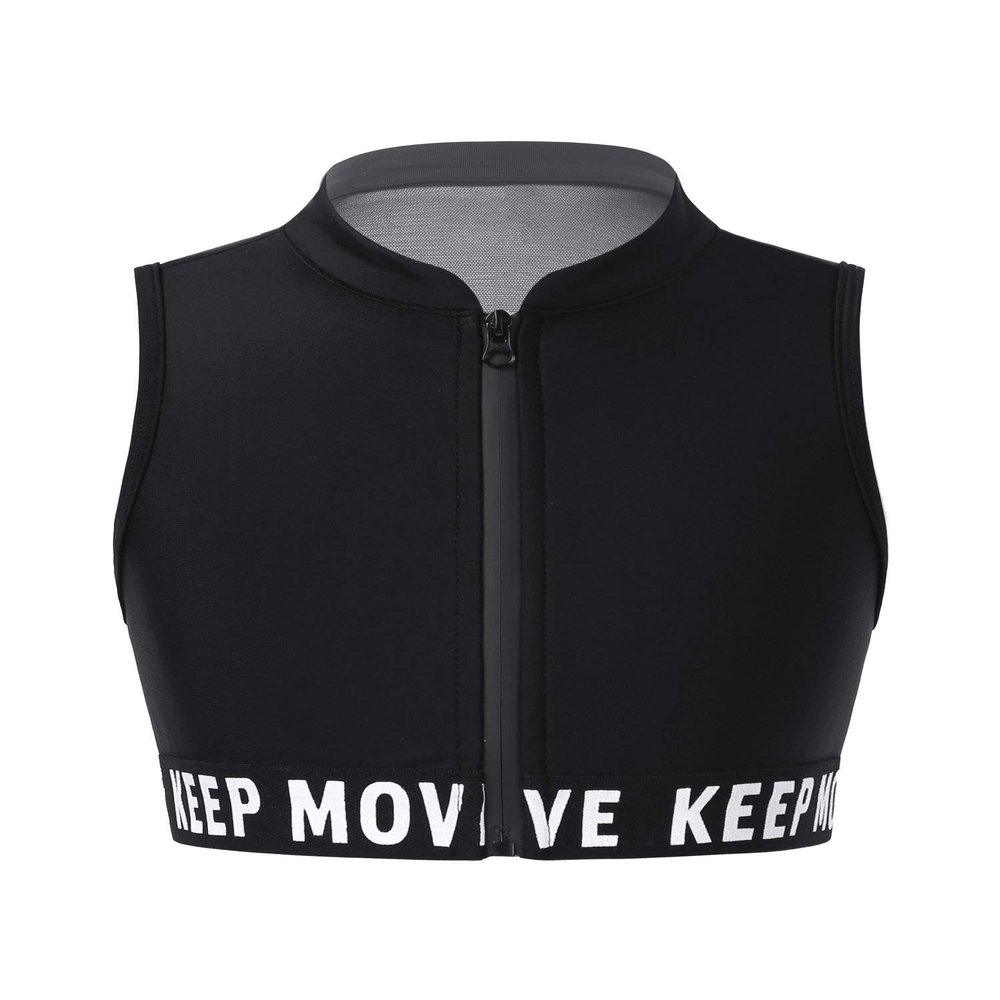 Hansber Kids Girls Mesh Back Dance Crop Top Tank Tops Zip Up Training Bras Yoga Gymnastics Activewear Dancewear Black 4