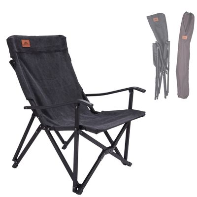 CAMPINGMOON Portable Cotton Canvas Campfire Bonfire Open Fire Camping Chair Low Style Chair Black F-1003C-BK