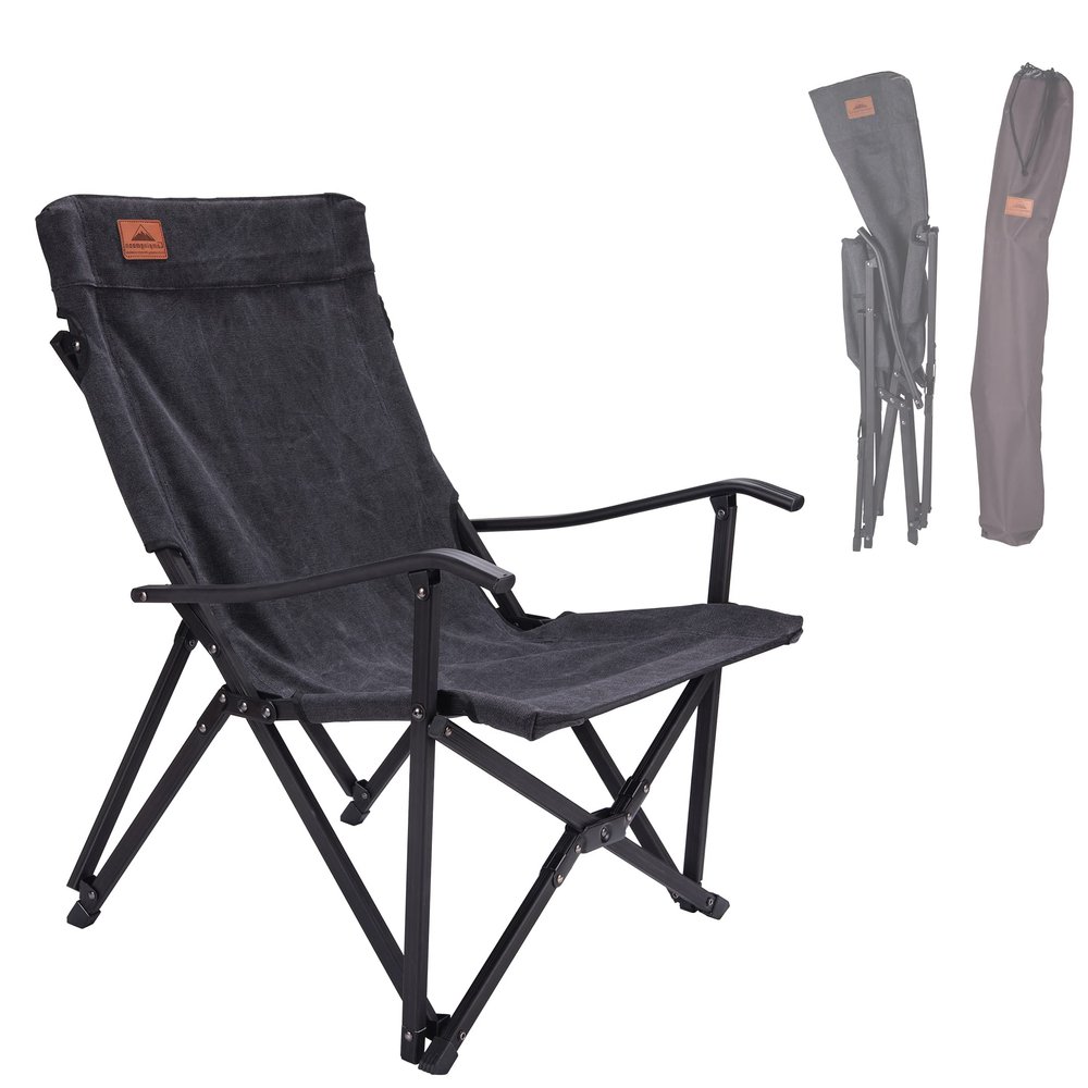 CAMPINGMOON Portable Cotton Canvas Campfire Bonfire Open Fire Camping Chair Low Style Chair Black F-1003C-BK