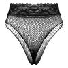 ACSUSS Women's Fishnet Sheer Hi-Cut Brief Panty Thong Floral Lace High Waisted Sexy Underwear Black One Size view 1