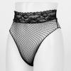 ACSUSS Women's Fishnet Sheer Hi-Cut Brief Panty Thong Floral Lace High Waisted Sexy Underwear Black One Size view 3