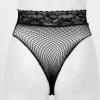 ACSUSS Women's Fishnet Sheer Hi-Cut Brief Panty Thong Floral Lace High Waisted Sexy Underwear Black One Size view 4