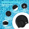 2 Pack Kids Swim Caps for Boys Girls, Durable Silicone Swimming Cap with 3D Ear Pockets for Age 3-15 Toddler Child Youth Teen, Unisex Swim Bath Hats for Short/Long Hair with Ear Plugs Nose Clip-1 view 4