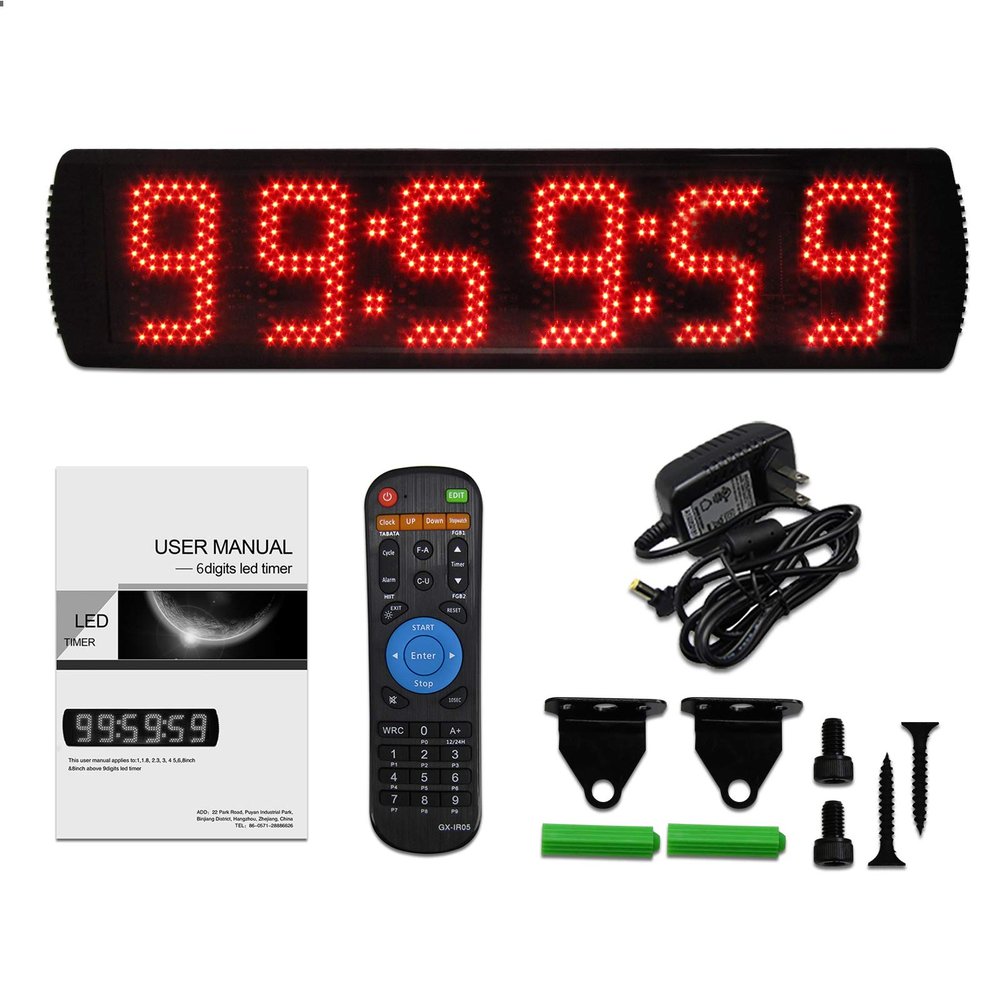 GAN Xin Portable 5 inch High 6 Digits LED Race Clock with for Running Events, Countdown/up Digital Race Timer, 12/24-Hour Clock,LED Stopwatch by Remote Control