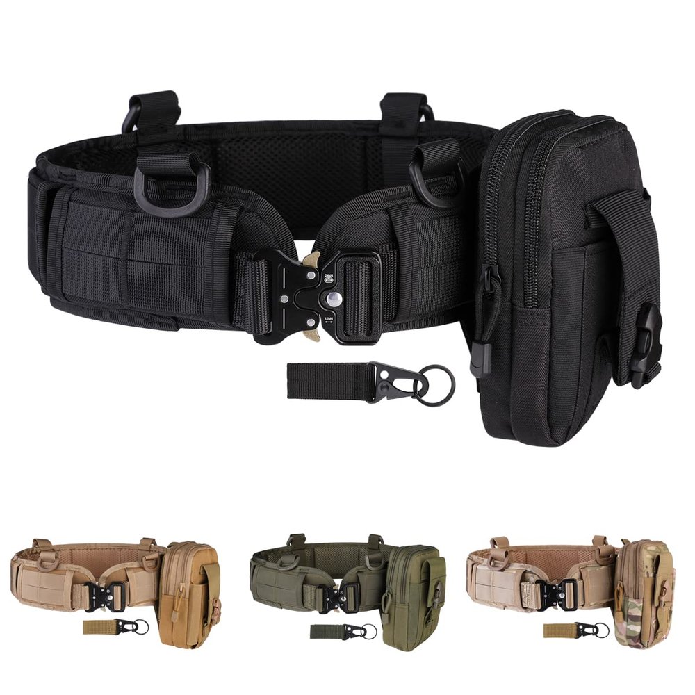 Tactical Battle Belt Set War Condor Military Wasit Mesh and Lining Thickening EVA MOLLE for Shooting Game Paintball Hunting Sports Outdoor (Black)