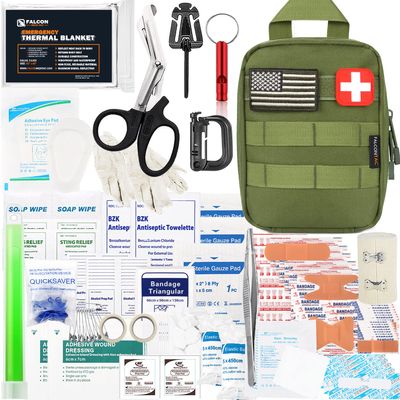 FalconTac 200 Pieces First Aid Kit IFAK Survival Kit Molle System Compatible Pouch, Emergency Kit Gift for Men, Dad, Husband, for Outdoor, Camping, Hunting, Hiking, Home, Earthquake, Disasters