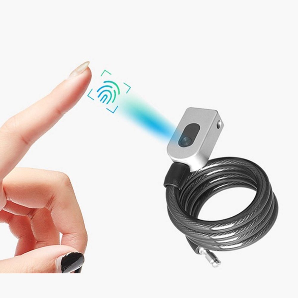 Fingerprint Bike Lock, Heavy-Duty High-Security Cable Bicycle Lock Chain with Key, Suitable for Bike, Motorcycle, Door, Fence etc,