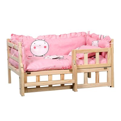 JLXJ Wooden Dogs Beds with Soft Mat/Fence/Stairs Step, Large Medium Small Pet Elevated Orthopedic Kennel Sofa, Winter Summer Use (Color : Pink-2, Size : Small)