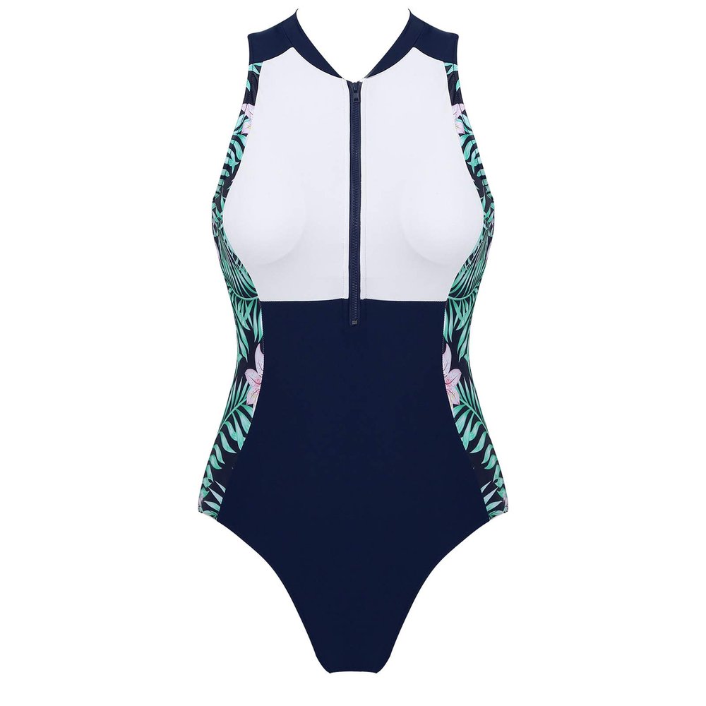 YONGHS Womens One Piece Swimsuit Zipper Front Swimwear Sun Protective Rash Guard Bathing Suit Bodysuit Pink Medium