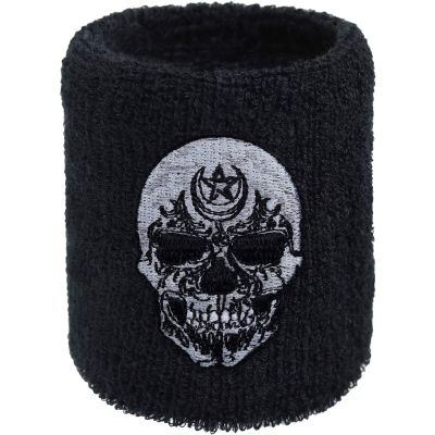 Outdoor Sweat Band for Wrist- Embroidered Heavy Metal Sweat Absorbent Wrist Band - Terrycloth Black Arm Band for Sport (Heavy Metal - Schweiband) (SkullStar)