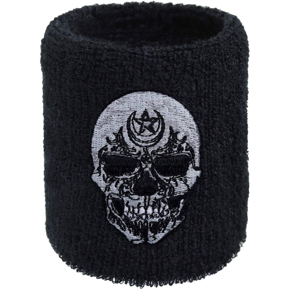 Outdoor Sweat Band for Wrist- Embroidered Heavy Metal Sweat Absorbent Wrist Band - Terrycloth Black Arm Band for Sport (Heavy Metal - Schweiband) (SkullStar)