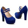 Roimaash Fashion Platform Pumps Block High Heels Ankle Strap Court Shoes Wedding Party Heels Mary Janes Extra Big Sizes Suede Blue Size 42 view 2