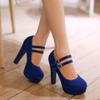 Roimaash Fashion Platform Pumps Block High Heels Ankle Strap Court Shoes Wedding Party Heels Mary Janes Extra Big Sizes Suede Blue Size 42 view 3
