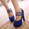 Roimaash Fashion Platform Pumps Block High Heels Ankle Strap Court Shoes Wedding Party Heels Mary Janes Extra Big Sizes Suede Blue Size 42 view 4