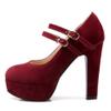 Roimaash Fashion Platform Pumps Block High Heels Ankle Strap Court Shoes Wedding Party Heels Mary Janes Extra Big Sizes Suede Red Size 36 view 2