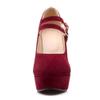 Roimaash Fashion Platform Pumps Block High Heels Ankle Strap Court Shoes Wedding Party Heels Mary Janes Extra Big Sizes Suede Red Size 36 view 3