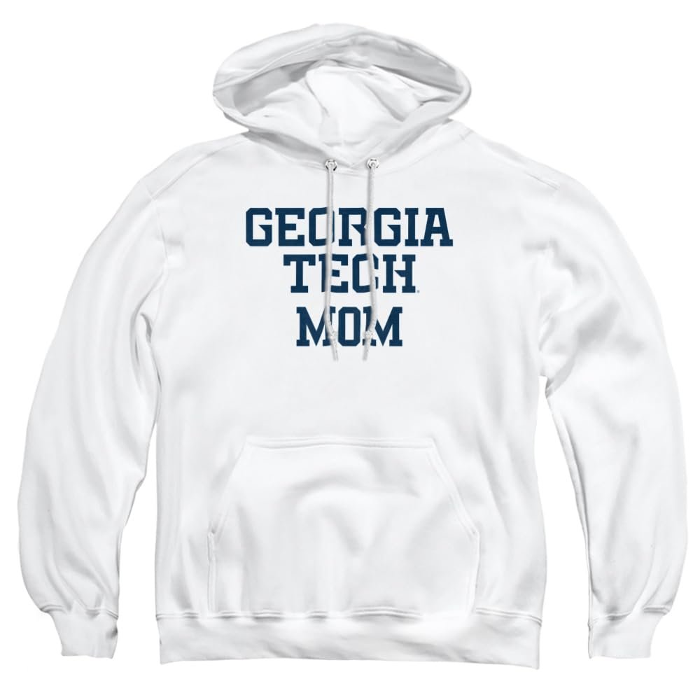 Georgia Tech Official Mom Unisex Adult Pull-Over Hoodie,White, Medium