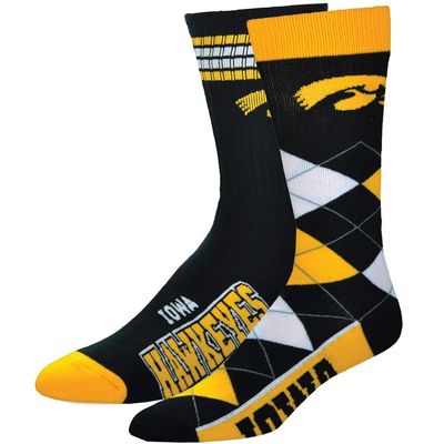 For Bare Feet NCAA 2-Pack Socks, 4 Stripe Deuce & Argyle Lineup, Iowa, Medium