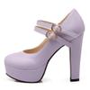 Roimaash Fashion Platform Pumps Block High Heels Ankle Strap Court Shoes Wedding Party Heels Mary Janes Extra Big Sizes Suede Purple Size 33 view 2
