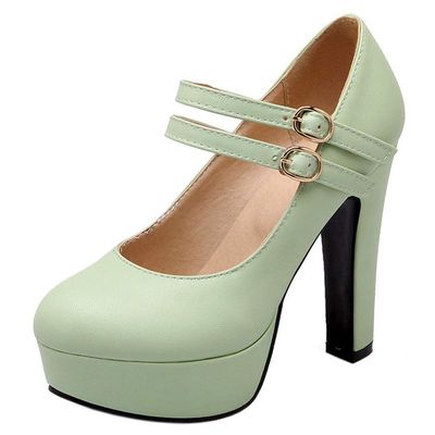 Roimaash Fashion Platform Pumps Block High Heels Ankle Strap Court Shoes Wedding Party Heels Mary Janes Extra Big Sizes Suede Green Size 35