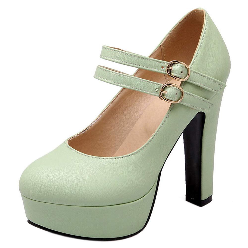 Roimaash Fashion Platform Pumps Block High Heels Ankle Strap Court Shoes Wedding Party Heels Mary Janes Extra Big Sizes Suede Green Size 35