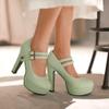 Roimaash Fashion Platform Pumps Block High Heels Ankle Strap Court Shoes Wedding Party Heels Mary Janes Extra Big Sizes Suede Green Size 35 view 3