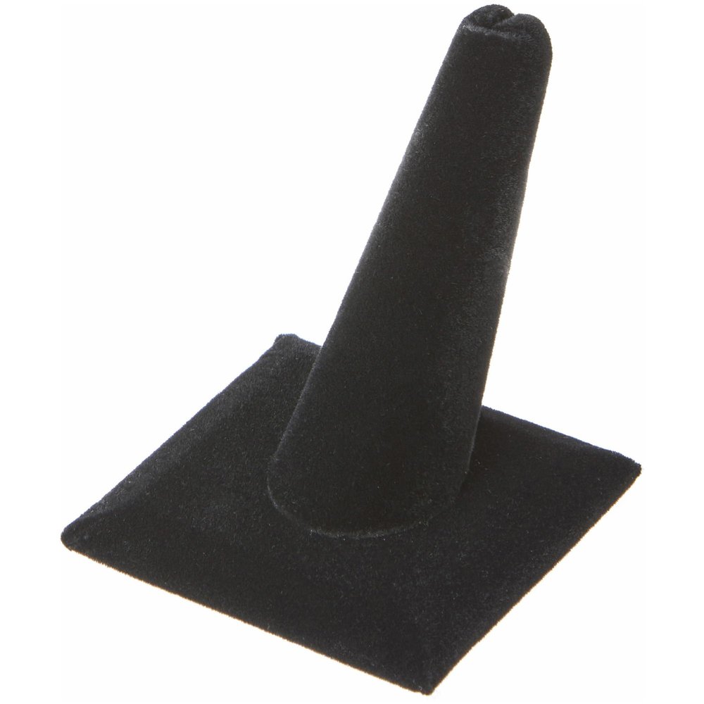 Plymor Black Velvet Ring Finger Display, Single on Square Base, 2.125" W x 2.125" D x 2.375" H (Pack of 3)
