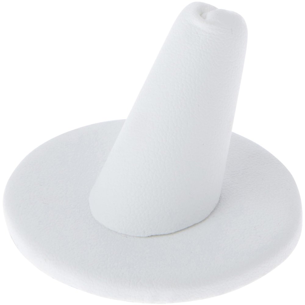 Plymor White Faux Leather Ring Finger Display, Single on Round Base, 2" W x 2" D x 1.25" H (Pack of 2)