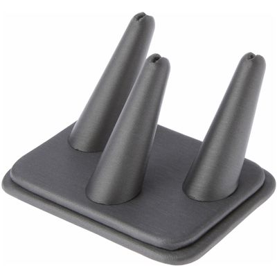 Plymor Gray Faux Leather Ring Finger Display, Three on Rectangular Base, 4.125" W x 3.25" D x 2.25" H (Pack of 12)