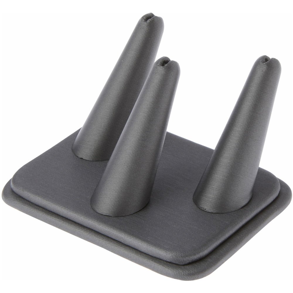 Plymor Gray Faux Leather Ring Finger Display, Three on Rectangular Base, 4.125" W x 3.25" D x 2.25" H (Pack of 12)