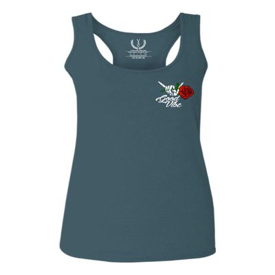 0184. dope Streetwear Graphic Good Vibe Red Rose Flowers Bones Hand Shaka Women's Tank Top Racerback (Indigo Blue X Small)