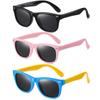 DYLB Kids Polarized Sunglasses for girls boys 3 Pack, Flexible TPEE Rubber Frame for Children Age 3-8. (Black + Pink +Blue Yellow)