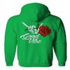 0184. dope Streetwear Graphic Good Vibe Red Rose Flowers Bones Hand Shaka Sweatshirt Pullover Hoodie (Irish X-Large) view 3