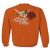 0184. dope Streetwear Graphic Good Vibe Red Rose Flowers Bones Hand Shaka Men's Crewneck Sweatshirt (Orange Medium) view 3