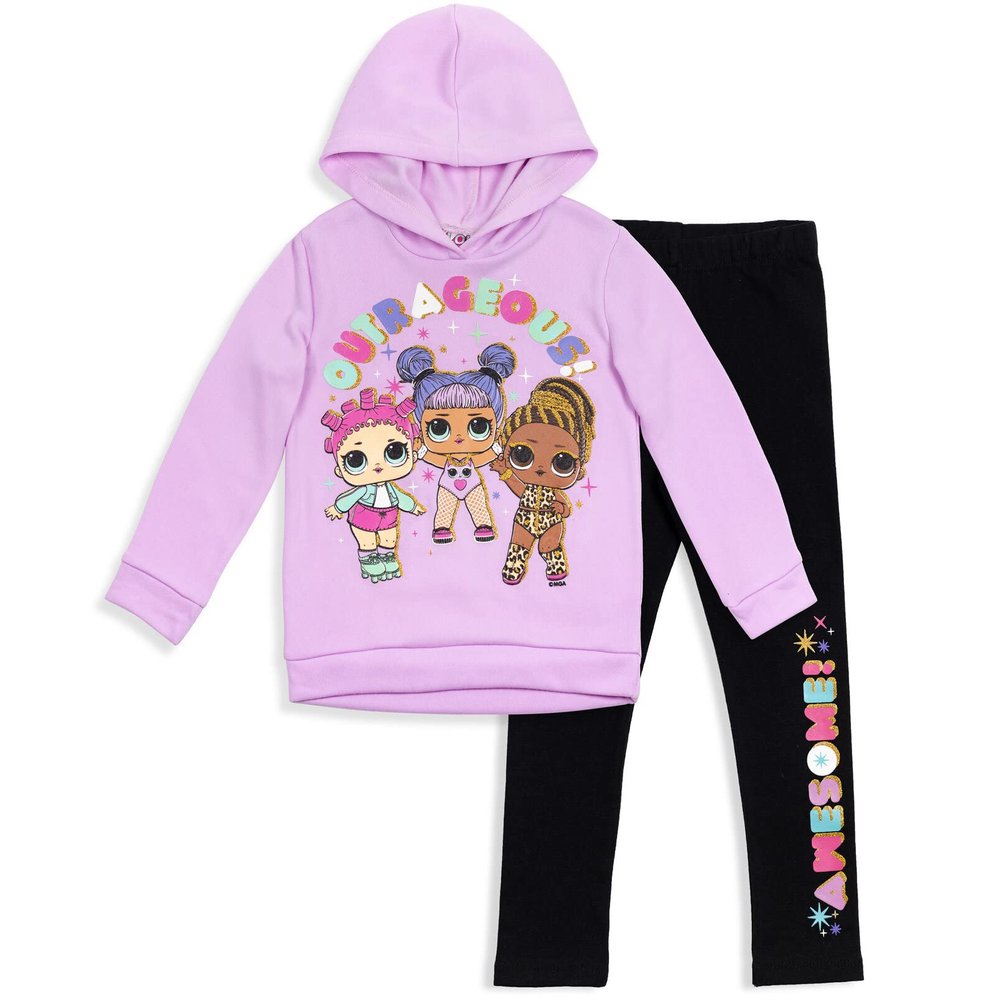 L.O.L. Surprise! Roller Sk8er Daring Diva Fierce Little Girls Pullover Fleece Hoodie and Leggings Outfit Set Purple 6-6X