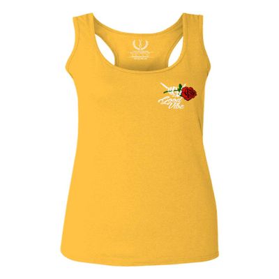 0184. dope Streetwear Graphic Good Vibe Red Rose Flowers Bones Hand Shaka Women's Tank Top Racerback (Gold Small)