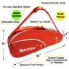 Tannius 3-5 Racket Tennis Bag, with Shoe & Phone Compartment and Protective Pad, Super Roomy and Lightweight Racquet Bag for Tennis, Badminton (Red) view 2