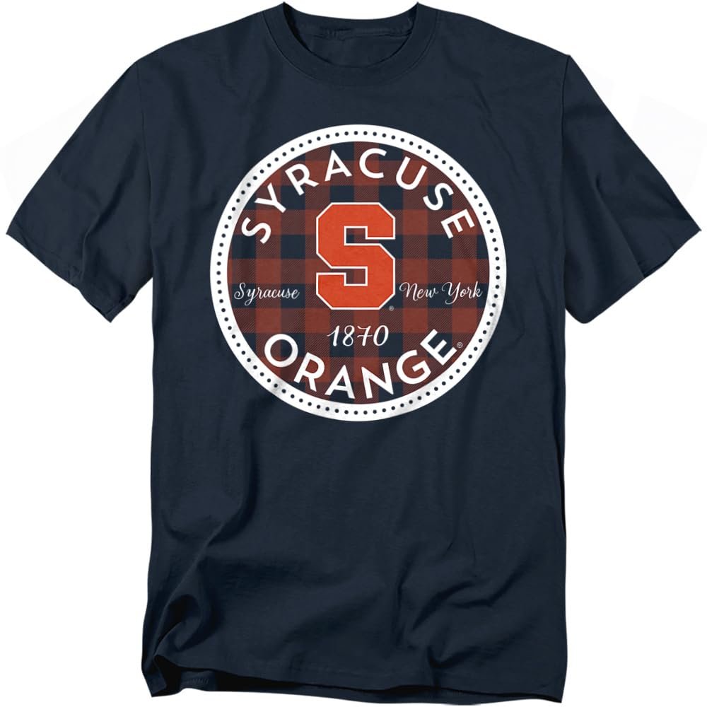 Syracuse University Official Plaid Badge Unisex Adult T-Shirt, Navy, X-Large