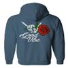 0184. dope Streetwear Graphic Good Vibe Red Rose Flowers Bones Hand Shaka Sweatshirt Pullover Hoodie (Indigo Blue, Small) view 3