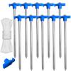 ABCCANOPY 11 Inch Tent Stakes 10 Pcs Non-Rust Metal Ground Anchors, Heavy Duty Spikes with 4 Ropes for Outdoor Camping, Blue view 1