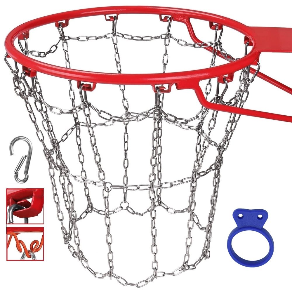 Dakzhou Basketball net, 304 Stainless Steel Chain Braided, Permanent Rust Proof (12 Links), Quick Installation.